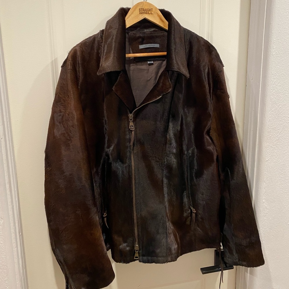 John Varvatos Calfskin Leather Moto Bomber Biker Jacket